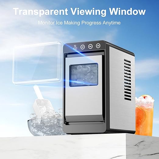 Kismile Ice Maker Countertop, 26Lbs/24H Ice Maker with 2 Sizes Bullet Ice, Interior Light, Self-Cleaning, Fast 8 Cubes in 6 Mins, Compact Ice Maker for Kitchen, RV, Personal Use, Stainless Steel