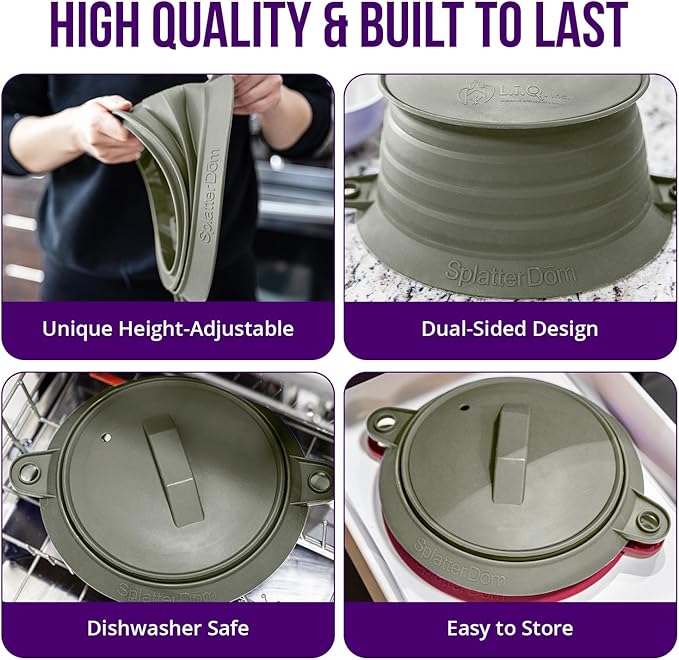 L.I.Q Silicone Splatter Guard – Fits 8 and 10 Inch Pots (20 and 25 Centimeters) – Microwave Safe and Durable SplatterDom - Includes 8” Lid - Food and Oil Splash Guard (Smoke, Small)