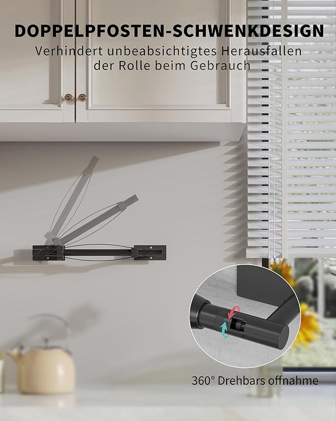 Paper Towel Holder Under Cabinet, Self Adhesive or Wall Mount Matte Black Hanging Paper Towel Holder with Damping Effect, Single Hand Operable, Stainless Steel for Kitchen Bathroom