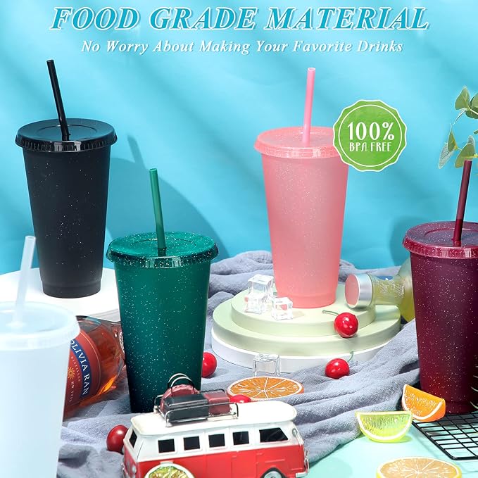 Honeydak 15 Pack Tumbler with Straw and Lid Bulk Cups for Gifts Glitter Plastic Coffee Cups 24-27 oz Reusable Water Bottle Iced Coffee Travel Mug Party Favors for Birthdays Travel (Bright Colors)