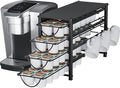 HFHOME Coffee Pod Organizer for Countertop, 4-Tier Metal Storage Drawer, Holds 56 Capsules, Coffee Station Holder for Kitchen, Office, or Home, 3 cup rack, Black