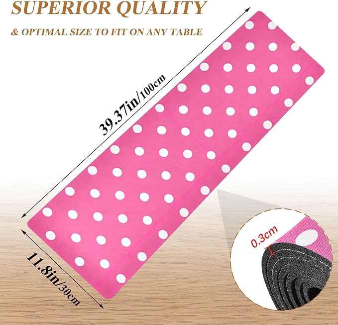 2 in 1 Table Runner Trivet for Hot Pots and Pans Heat Resistant Non Slip Waterproof 39 x 12 Inch Decorative Table Protector for Kitchen Countertop Bright Pink Polka Dots