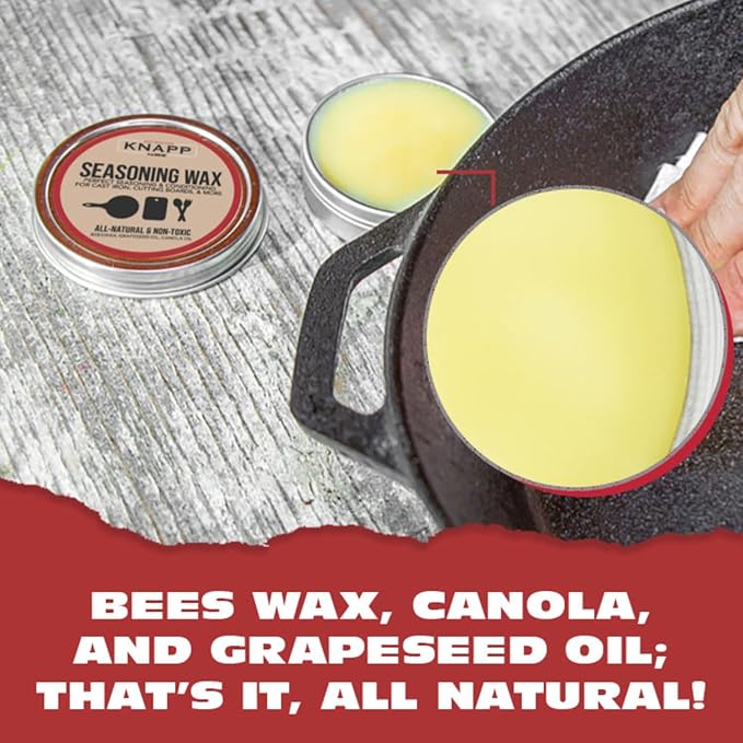 Knapp Made Cast Iron Seasoning Wax and Carbon Steel Seasoning Wax - 2 Oz Unique Blend of Natural Oils and Beeswax - Restore Cast Iron, Steel, Cutting Board, Kitchenware.Wood Furniture