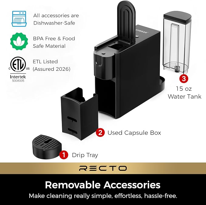 CHULUX RectoCafé Espresso Machine for Nespresso Original Capsule Pod, 20 Bar Professional Italian Pump Coffee Machine, Extra Mini Espresso Maker for Home & Office, Black