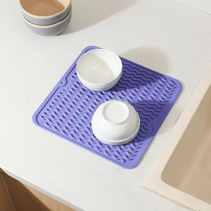 MicoYang Silicone Dish Drying Mat for Multiple Usage,Easy clean,Eco-friendly,Heat-resistant Silicone Mat for Kitchen Counter or Sink,Refrigerator or Drawer liner Light Purple M 12 inches x 12 inches