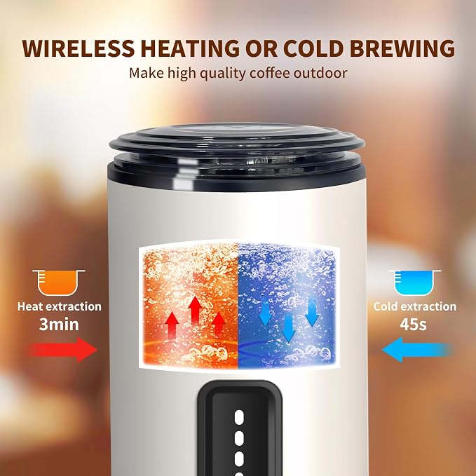 Portable Espresso Machine, 20Bar Self‑Heating & Cold Brew Coffee Maker, Rechargeable 7500mAh, 3‑in‑1 for Nespresso & Ground Coffee, Travel Coffee Machine for Camping Car (White)