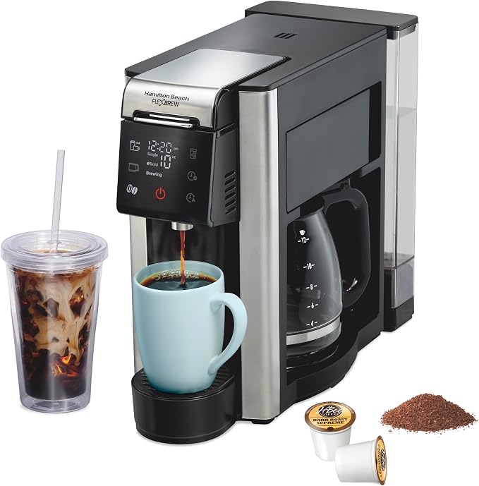 Hamilton Beach Flexbrew Advanced 5-in-1 Drip & Single Serve Coffee Maker | Single Serve Hot & Iced Coffee Maker | 12 Cup Programmable Drip Coffee Maker | Removable 60 oz. Reservoir | Black