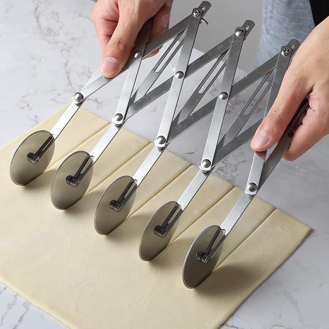 5-Wheel Stainless Steel Pastry Cutter - Expandable Pasta Roller for Noodle, Pizza, Pie Crust, Cookie Divider