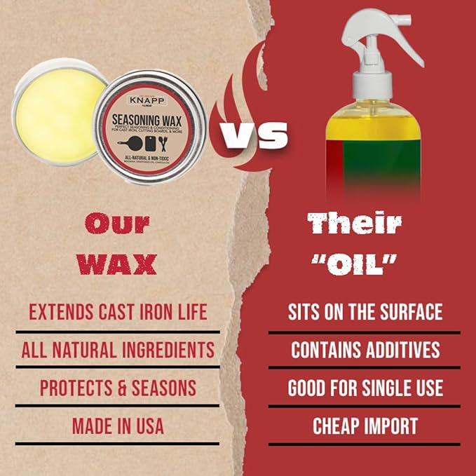 Knapp Made Cast Iron Seasoning Wax and Carbon Steel Seasoning Wax - 2 Oz Unique Blend of Natural Oils and Beeswax - Restore Cast Iron, Steel, Cutting Board, Kitchenware (3 Pack)