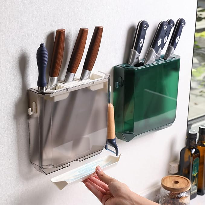 Zerodis Kitchen Knife Holder, Multi Slot Knife Organizer, Plastic Wall Mount, Knife Storage, Easy to Use, Green