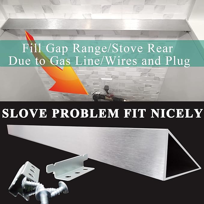 30" Slide In Range or Stove Rear Filler Trim Kit, Universal Fill Strip for Gap Between Slide-In Stove Range and Wall, W10113901A Compatible with Whirlpool and Most Brand, Durable Aluminum, Sliver