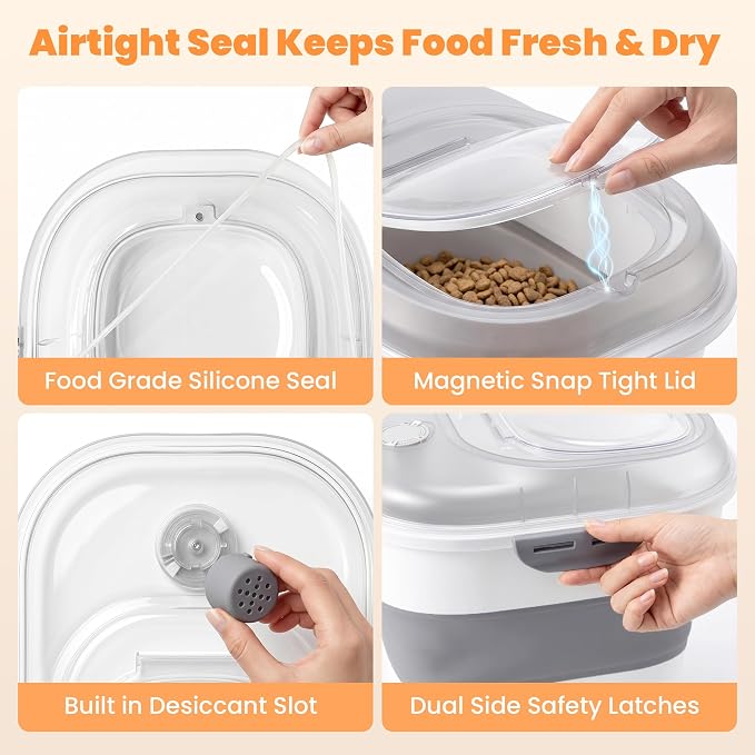 50 Lbs Rice Storage Container with Wheels, Collapsible Airtight Dog Food Storage Container with Transparent Lid, Measuring Cup, Scoop, Handle, BPA Free Rice Holder for Pet Food, Grain, Bird Seed