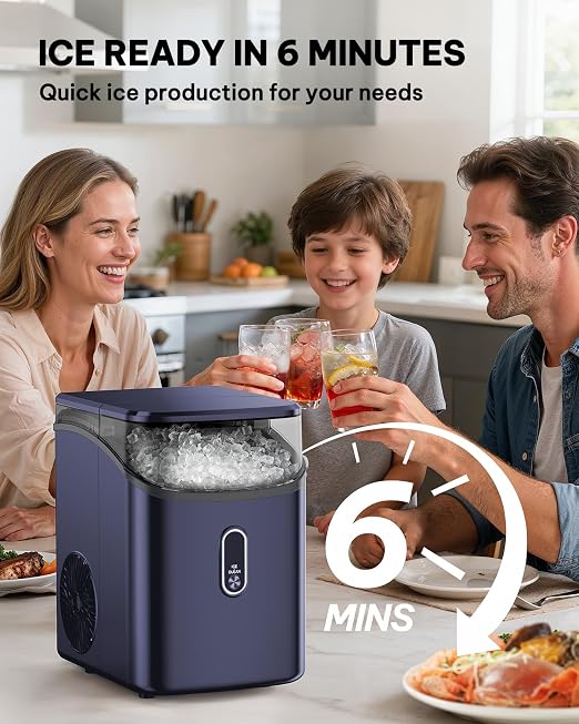Silonn Nugget Ice Maker Countertop, Pebble Ice Makers with Crushed Soft Chewable Ice, 33lbs Per Day with Scoop, Pellet Portable Ice Machines with Auto-Cleaning for Home, Kitchen, Office