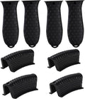 8 Pieces Silicone Hot Tool Holder Heat Resistant Potholder Cookware Handle Non Slip Rubber Pot Holders Handles Grip Covers for Cast Iron Skillet Silicone Cooking Kitchen Suits (Black)
