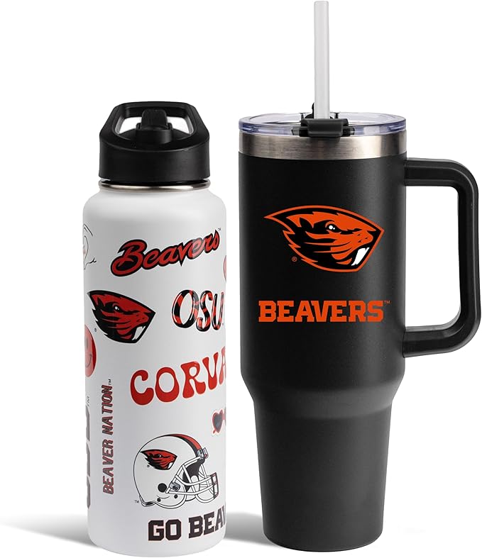 The Memory Company Officially Licensed NCAA 2-Pack Stainless Steel Tumbler Set, 34oz Team Spirit Water Bottle & 40oz Game Day Tumbler with Lid and Straw, BPA-Free Materials, Convenient Straw Design