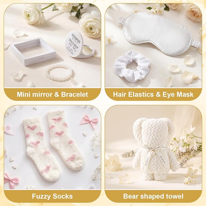 Sieral 14 Pcs Birthday Gifts for Women Care Blanket Gifts Set Spa Baskets Get Well Soon Gift Baskets Mother's Day Gift for Women Mom Her Girlfriend Sister Daughter Friend Wife Grandma(White)