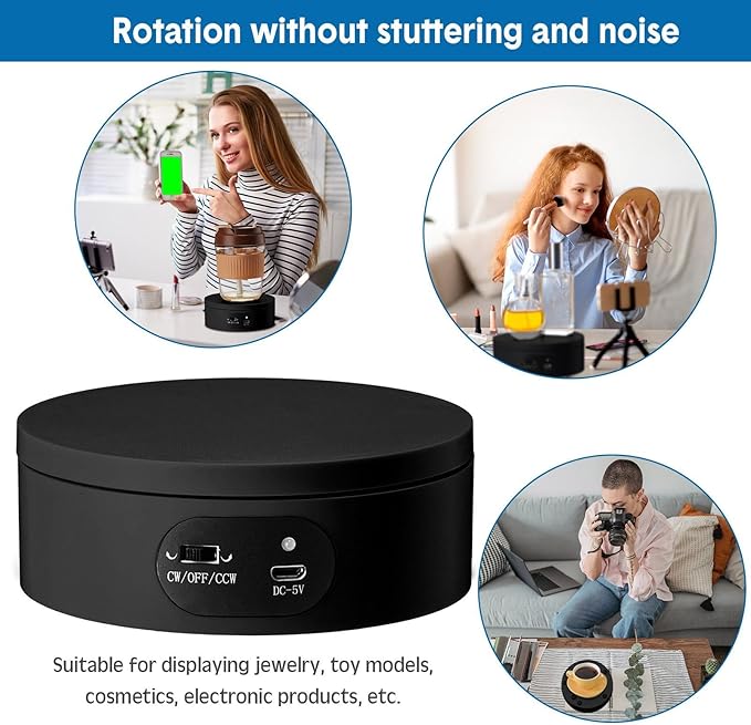 Hoteam Turner Cup Rotating Display Stand for Epoxy Glitter Tumbler Display Turner 360 Degree Tumbler Spinner Automatic Spinning Rotating Platform Mute Photography Turntable(Black,3 Pcs)