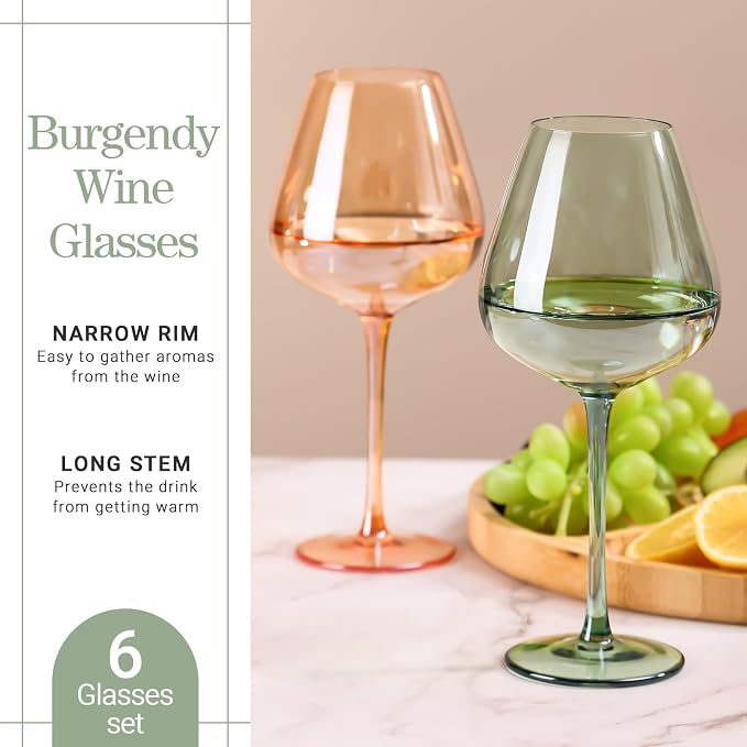 Physkoa Sage Green Wine Glasses Set of 6-18oz, Long Stem, Universal Size for White and Red Wine - Cool Green Table Decorate for Wedding Deco