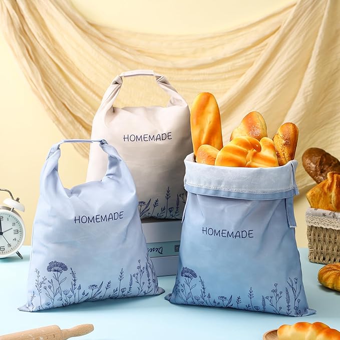 3 Pcs Beeswax Bread Bags for Sourdough Reusable Homemade Bread Bags Linen Storage Bag with Improved Beeswax Coating Food Wraps for Loaf Fresh Freezer Baker Gift