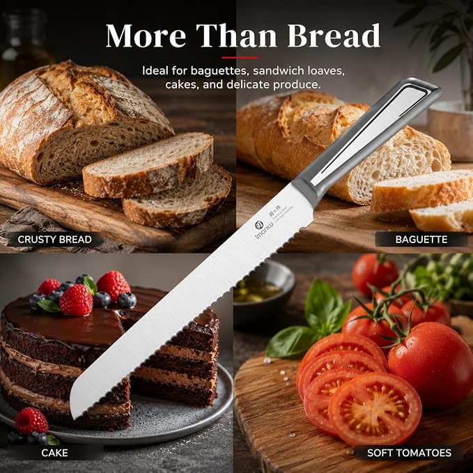 imarku Serrated Bread Knife 10 Inch, Japanese Razor Sharp High-Carbon Stainless Steel Bread Cutting Knife with Ergonomic Handle for Homemade Bread/Sourdough/Bagels/Cake Clean Low-Crumb Cuts