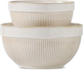 Ceramic Large Glazed White Stripe Mixing Bowls for Kitchen, Set of 2 Big Serving Bowls for Cooking, Popcorn, Salad, Soup, Baking, Dough Bread Making Bowl, 10 inch + 8 inch