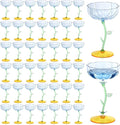 48 Pcs Blue Plastic Ribbed Coupe Glasses Detachable 7oz Flower Cocktail Glasses Modern Wavy Plastic Cocktail Coupes Disposable Martini Glasses Mimosa Glassware champagne goblets (48, Blue)