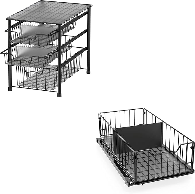 Simple Houseware 3 Tier Basket Drawer + Cabinet Pull-Out Shelf
