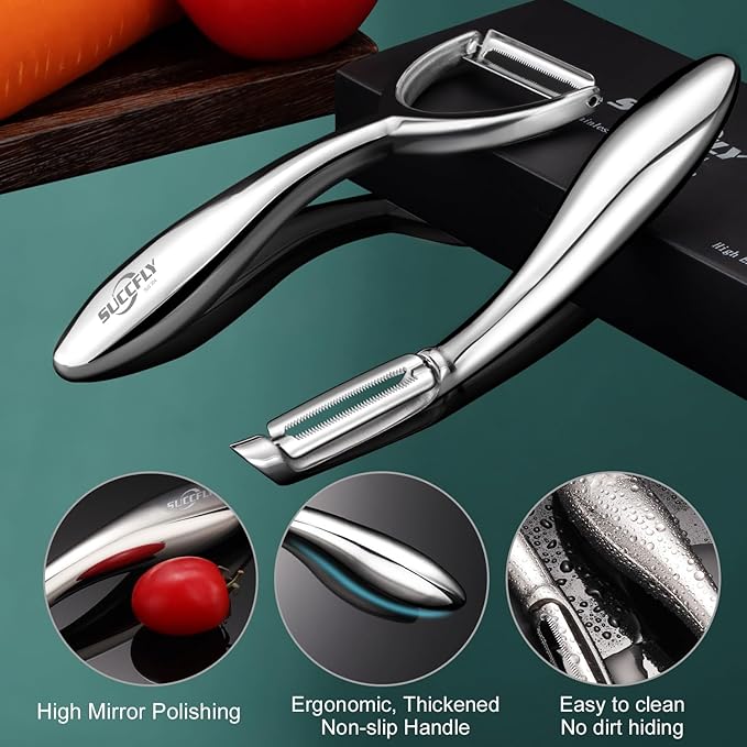 SUCCFLY Vegetable Peeler Stainless Steel, Premium Potato Peelers for Kitchen, Veggie Fruit Peeler, Apple Carrot Cucumber Peeler，Ultra Sharp Rotary Blade, Heavy Duty Ergonomic Handle (5-year warranty）