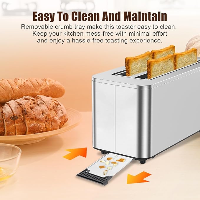 2026 Upgraded TAZTIR Touch Screen Toaster 4 Slice, Premium Stainless Steel Digital Bread Toaster with Timer, 1.5'' Wide Slot, 6 Shade Settings & 6 Bread Types, Bagel Defrost Reheat Cancel Functions