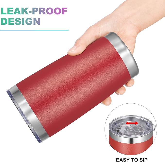 VEGOND 20oz Tumbler with Lid and Straw Stainless Steel Tumbler Cup Bulk Vacuum Insulated Double Wall Travel Coffee Mug Powder Coated Coffee Cup, Red, 6 Pack