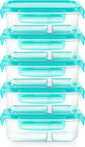Pyrex Glass MealBox (5-Pack, 2.3 Cup) Divided Compartments with Locking Lids, For Meal Prepping and Portioning, BPA Free Microwave Dishwasher Safe
