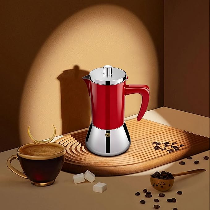 6 Cup Thickened 304 Stainless Steel Moka Pot Stovetop Espresso Maker Cafeteras Italian Percolator Espress Makers Capable Greca Mocha Coffee Machine for Induction Home and Camping 300ml 10oz
