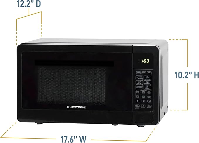 West Bend Microwave Oven 700-Watts Compact with 6 Pre-Set Cooking Settings, Speed Defrost, Electronic Control Panel and Glass Turntable, 0.7 Cu.Ft., Black