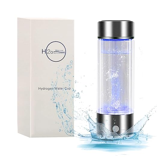 Hydrogen Rich Water Generator Ionizer Maker Cup Portable Cup Filter, 450ML Bottle PHHS Technology Ionizer, USB Rechargeable Anti Aging Antioxidant Glass Bottle (Silver & Blue)