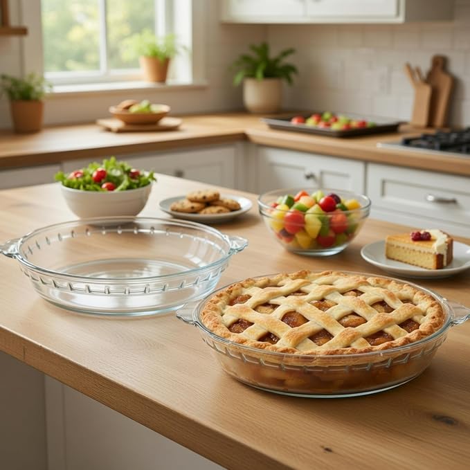 Uiifan 2 Packs 9 Inches Mini Glass Pie Pan for Baking Clear Pie Plate with Handles Round Glass Dish for Baking and Serving, Snacks, Salads, Desserts