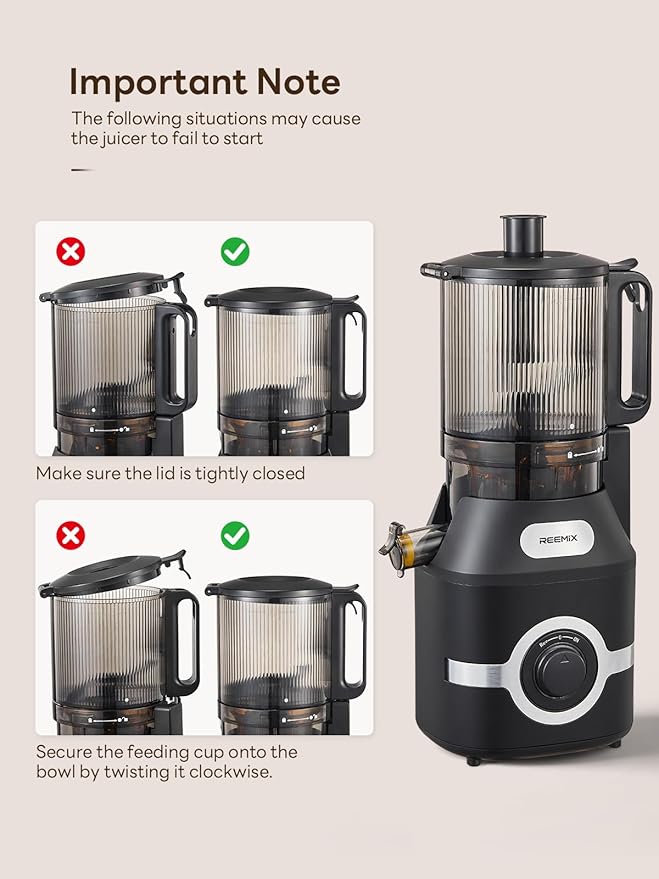 Reemix Juicer Machine with Large Feed Chute, Slow Masticating juicer with Dual Safety Locks - Easy to Clean, Detachable Parts, Fruit & Veggie Juicer for Home
