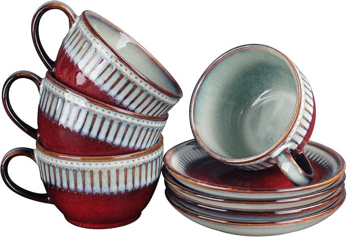 Cappuccino cup with tray, 8.5 oz. Set of 4 Ceramic Coffee Cups and Saucer Set for Latte, latte art cup, suitable for latte/cappuccino/milk/tea