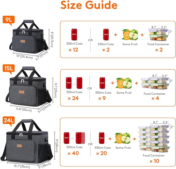 Lifewit Large Lunch Bag, Insulated Lunch Box, Soft Cooler Cooling Tote for Adult Men Women, Dark Gray 24-Can (15L)
