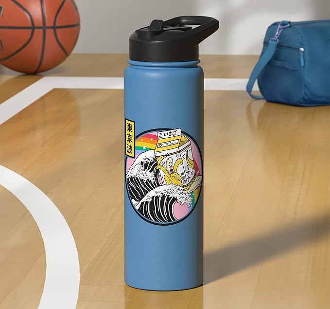Banana Milk Carton Surfing Wave Rainbow Kawaii Vaporwave Stainless Steel Insulated Water Bottle