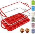 Socisen 24 Cups Silicone Muffin Pan with Metal Reinforced Frame Mini Size Cupcake Pan Tray Egg Bites Silicone Circle Cookie Molds Muffin Tin Tart Pans Baking Sheet Set for Breakfast Sandwiches Round