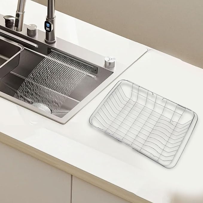 Sink Dish Drying Rack Adjustable Stainless Steel with Non-Slip Rubber Feet Space-Saving Over Sink Design for Kitchen Counter Organization and Utensil Holder(38x28x10cm)