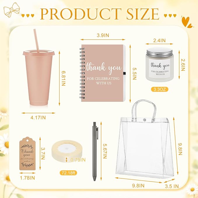 Nuogo 12 Sets New Parent Shower Prizes for Player Winners Adult, Wedding Bridal Shower Gift, Plastic Tumbler Notebook Scented Candle Ballpoint Pen Bag (Light Morandi Color,Classic Style)