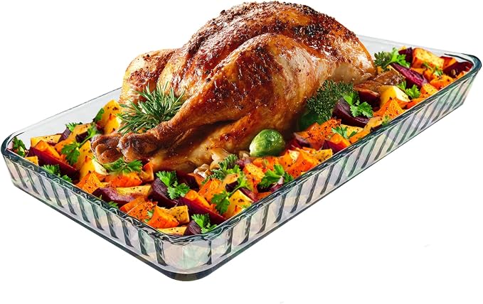 3-Piece Ums 4-Qt (16" x 11" x 2") Glass Baking Dishes for Oven, Glass Oven Pan & Tray Bakeware, Borosilicate Glass Casserole Dish Cookware, Microwave & Oven-Safe Clear Bakeware