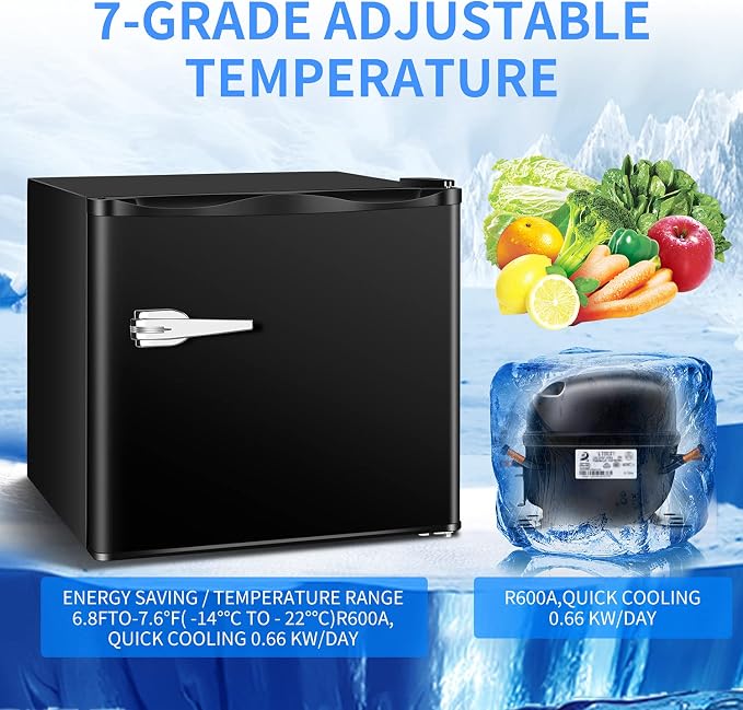 Antarctic Star Mini Upright Freezer -1.2 cu.ft Compact freezer with Removable Shelves and Adjustable Thermostat,for Home/Kitchen/Office(Black)