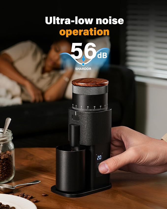 SHARDOR All-Metal Single-Dose Coffee Grinder – Quiet DC Motor, Home-use Espresso Grinder, Burr Coffee Grinder, with 80 Settings and an LED Power Display，Black