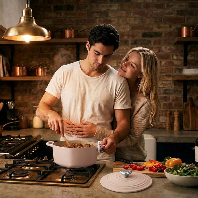 Overmont Heart-Shaped Enameled Cast Iron Dutch Oven, 2QT Pink Mini Pot with Lid for Cozy Meals, Soups & Small Batch Baking, Cute Kitchen Cookware Gift for Wedding, Housewarming & Birthday