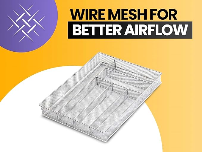YBM HOME Metal Silverware Organizer for In-Drawer Cutlery Storage, 5 Compartment Mesh Cutlery Flatware Tray Sorts Kitchen Utensils, Great for Office Supplies 1133-12