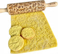 FOX Embossing Rolling Pin – Laser Engraved Dough Roller with a woodland fox and forest pattern. Perfect for cookies, pottery, and a thoughtful gift. By Algis Crafts.