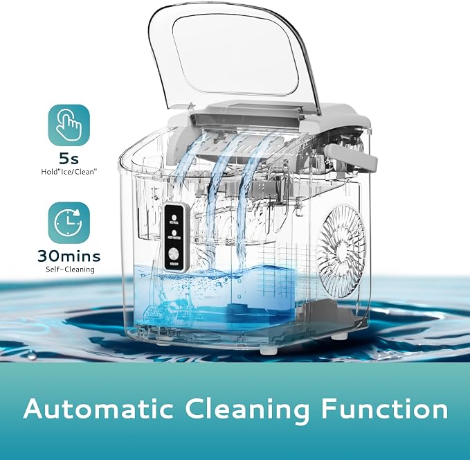 EUHOMY Countertop Ice Maker Machine with Handle, 26.5lbs Per Day, 9 Cubes in 6 Mins, Auto-Cleaning Portable Ice Maker with Basket and Scoop, for Home/Kitchen/Camping/RV (White)