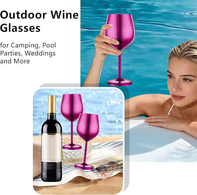 UNISWEET Stainless Steel Wine Glasses Set of 4 Unbreakable Wine Glass 18 oz Unique Metal Wine Goblets for Outdoor, Travel, Camping, Pool, Ideal Gift for Wine Lovers (Purple)